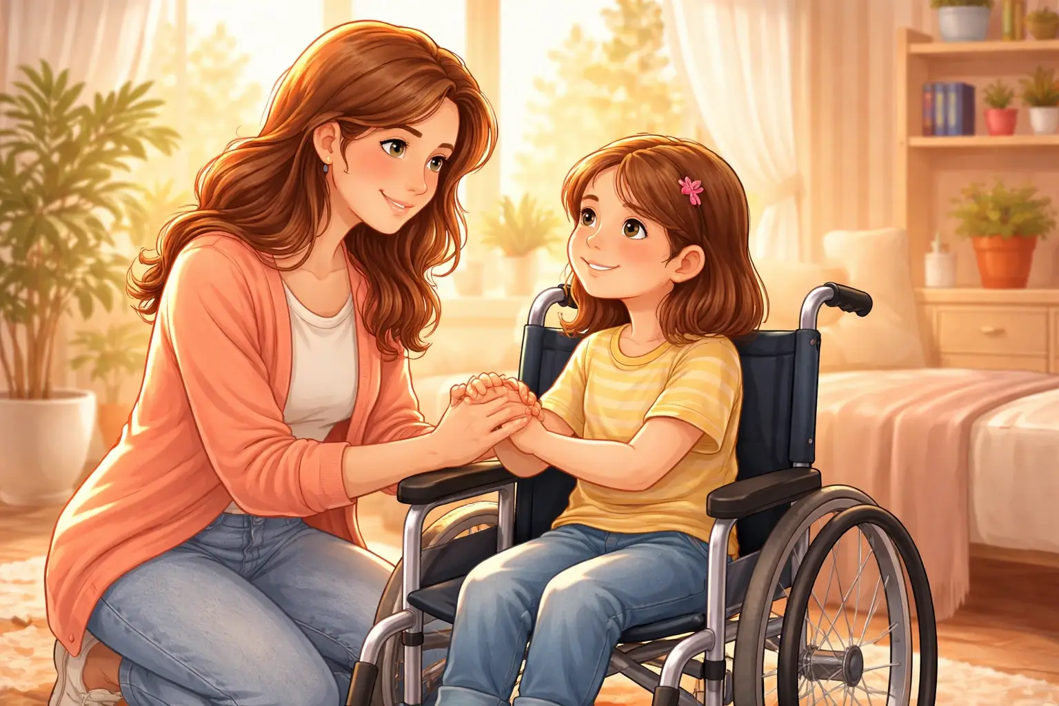 mãe com filha conversando sobre pensão alimentícia para filho com necessidades especiais