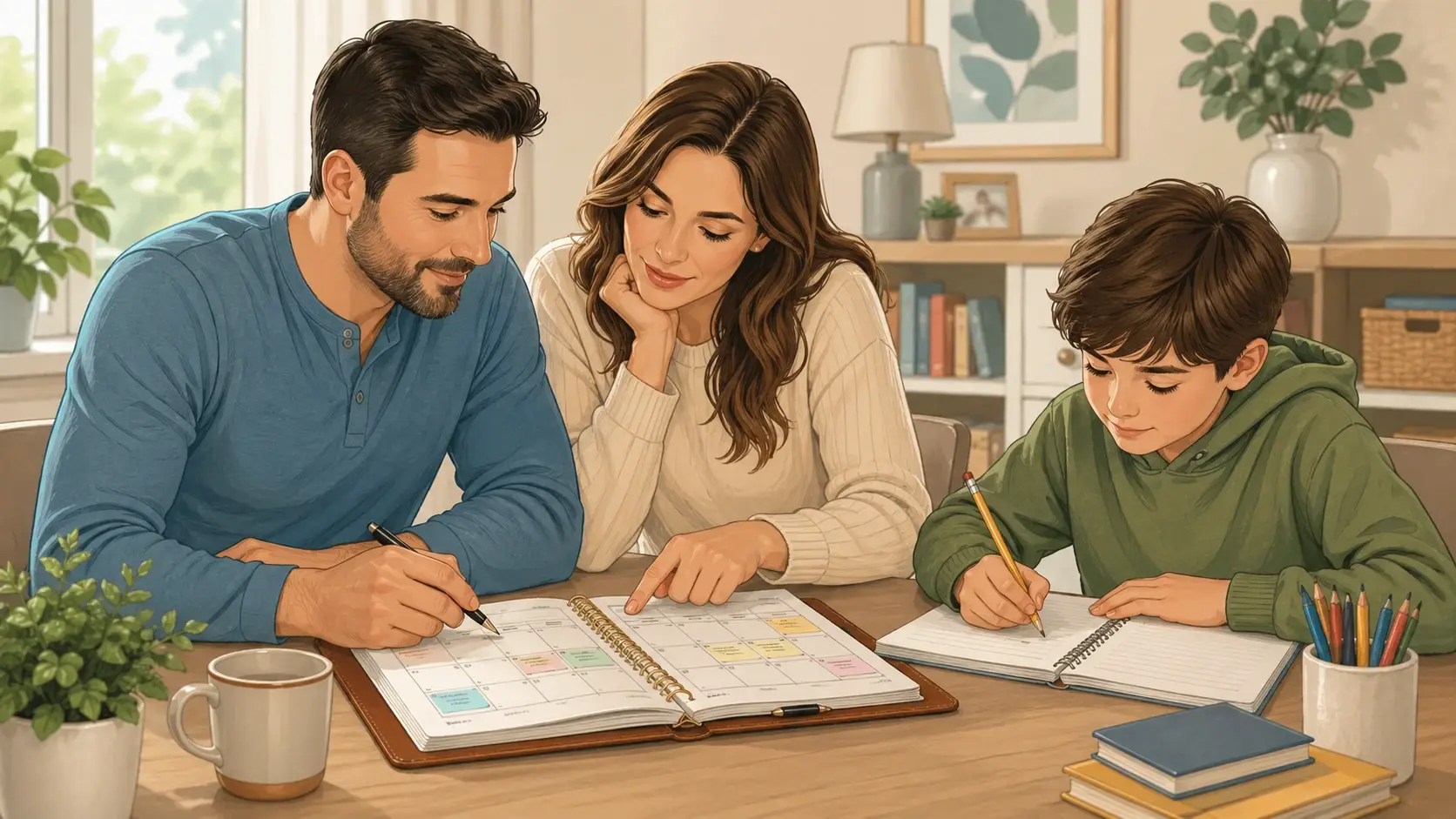 Pais conversando sobre a diferença entre guarda e convivência dos filhos.